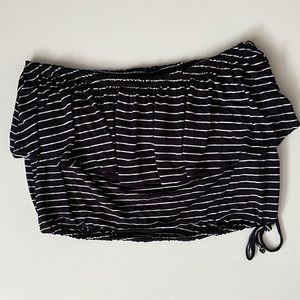ABERCROMBIE navy/white striped ruffle tube top - L
